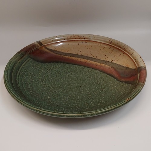 #220725A Bowl, Shallow Salad Green/Tan/Black $32 at Hunter Wolff Gallery